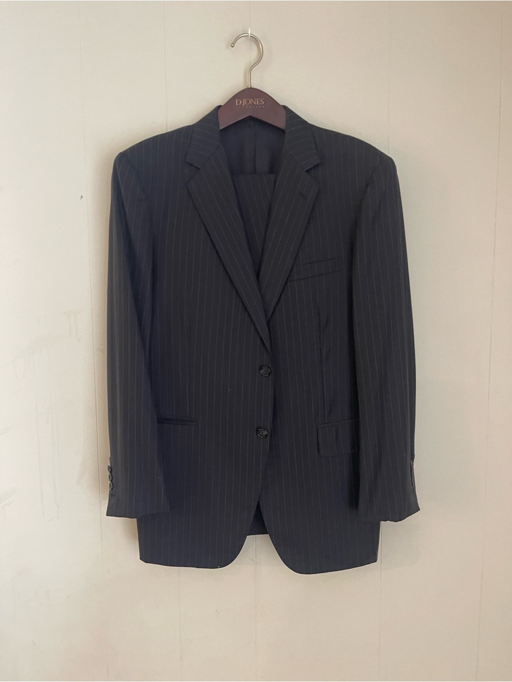 Men's Pinstripe Two-Button Suit Jacket - Black